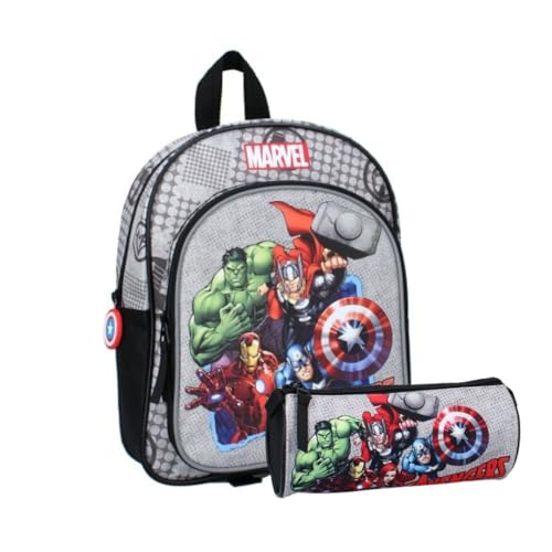 rucksack avengers für kinder, mybagstory, grau, 30 cm, verstellbare träger, inkl. federmäppchen