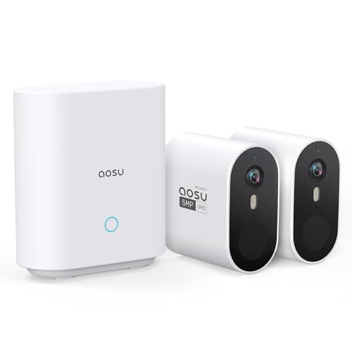 AOSU 5MP Überwachungskamera aussen mit Akku, 32G Speicher, Bewegungserkennung, IP67