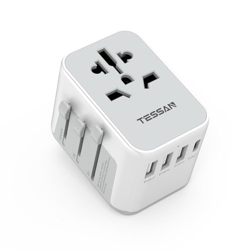 tessan reiseadapter weltweit, universal reisestecker mit usb c und ac steckdose