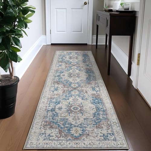 topick teppichläufer 60x210cm orange floral waschbar kurzflor vintage wohnzimmer küche