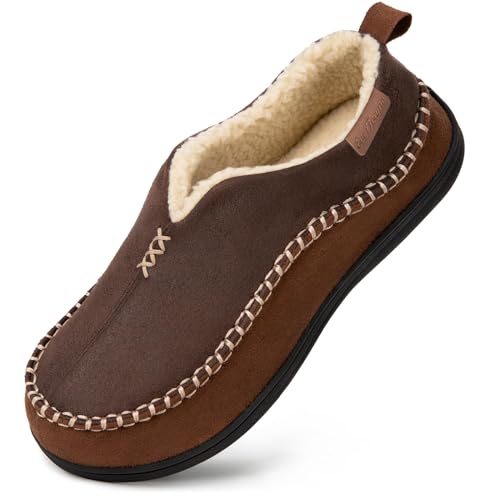 everfoams mokassin-hausschuhe herren mikro-wildleder, memory-schaum, sherpa, rutschfest, coffee, 45 eu