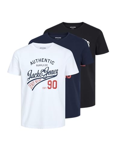 jack & jones t-shirt herren 3er pack s/m schwarz, blau, grau