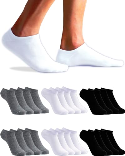 Sneaker Socken 12 Paar Baumwolle für Herren und Damen Schwarz Grau Weiß 40-46