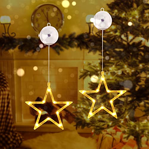 qedertek led sterne lichtervorhang 10 warmweiß batteriebetrieben mit saugnäpfen und timer für weihnachten 2 stück