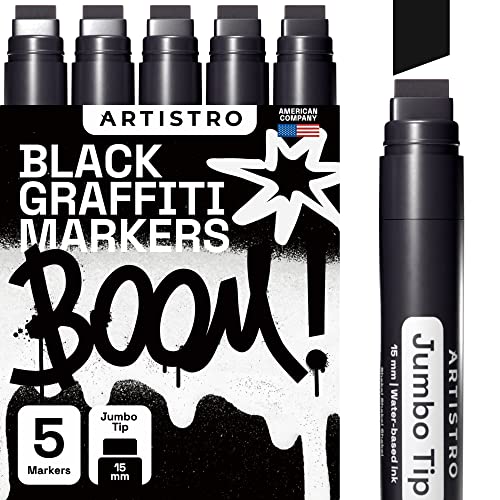 artistro jumbo marker set, 5 schwarze stifte mit 15mm filzspitze für malerei