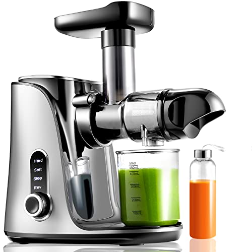 amzchef entsafter für obst und gemüse, 2 geschwindigkeitsmodi, kaltpress juicer, grau