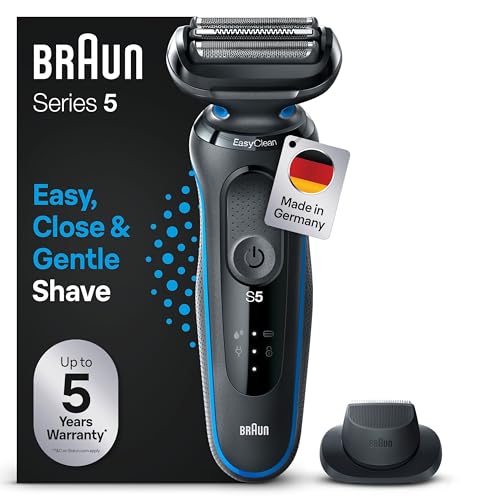 braun series 5 elektrorasierer wet & dry, easyclick aufsatz, präzisionstrimmer, blau