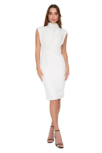 trendyol damen midi kleid ecru slim fit gewebt,größe 38