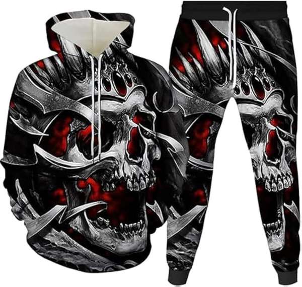 lexhato joggingset herren hoodie und hose mit totenkopf design sportanzug