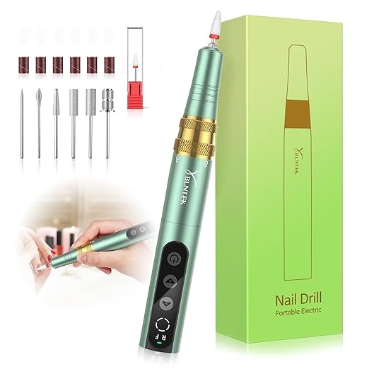 Nagelfräser Kabellos 35000 U/min Elektrisch für Naturnägel Gelnägel Set (Hellgrün)