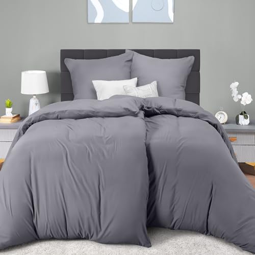 bettwäsche 135x200 grau, utopia bedding, mikrofaser 4teilig, 2 bettbezüge, 2 kissenbezüge 80x80 cm