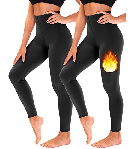 thermo leggings damen 2er pack gefütterte hosen schwarz tnnzeet  (s-m)