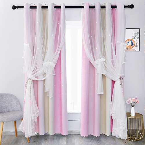 star vorhänge verdunkelung kinderzimmer mädchenschlafzimmer 2 panell pink gelb 52" x 83"
