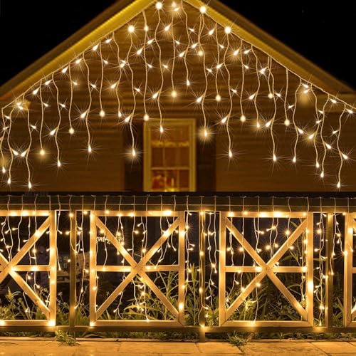 Produktbild: eisregen lichterkette außen wasserdicht 10m 400 led 8 modi timer warmweiß