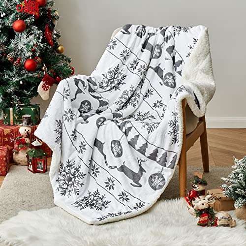 miulee kuscheldecke sherpa decke grau 125x150 cm weihnachtsmotiv schneeflocken