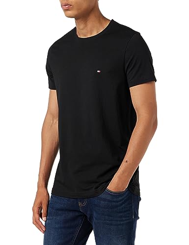 tommy hilfiger herren t-shirt kurzarm slim fit schwarz, gr. xs-3xl