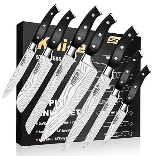 scole messerset 7-teilig, ultrascharfe küchenmesser aus japanischem edelstahl, ergonomischer griff