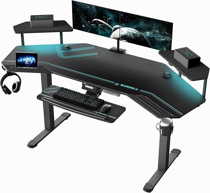 EUREKA ERGONOMIC Höhenverstellbarer Gaming Schreibtisch 182x76cm Flügelform elektrisch