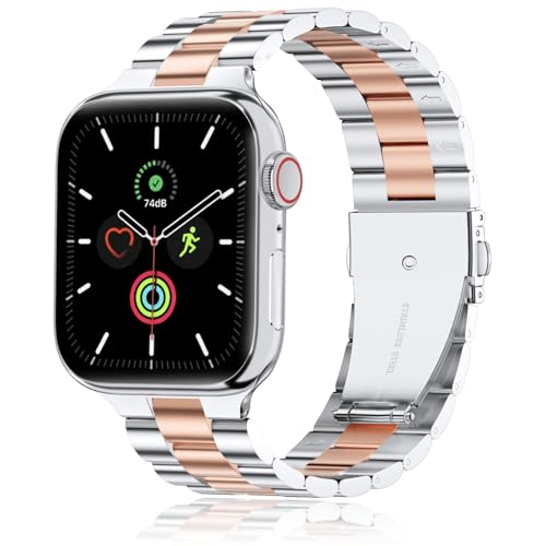 metall armband kompatibel mit apple watch 46mm 45mm 44mm 42mm, edelstahl in silber rosgold