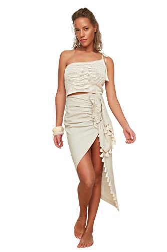 trendyol damen maxirock beachwear mit rüschensaum, beige, größe 40 eu