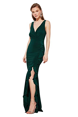 trendyol damen strick abendkleid glam maxi mermaid regular fit smaragd 40
