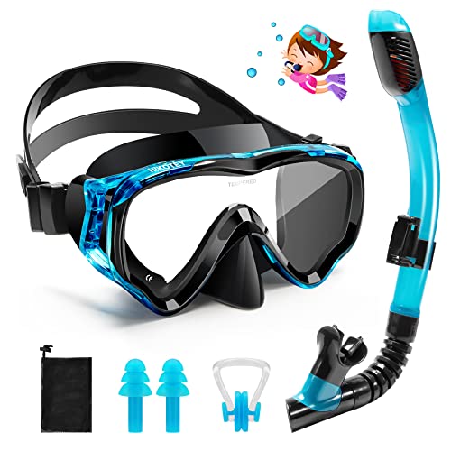 hikotey kinder schnorchelset, trocken schnorchel, diven maske, anti-fog, wasserdichte ohrstöpsel