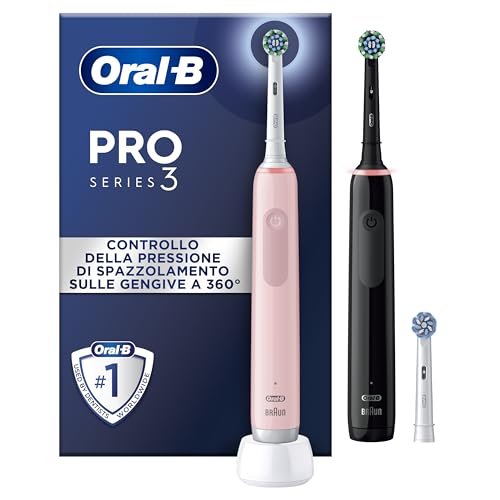 oral-b pro 3 3900 elektrische zahnbürste doppelpack drei putzmodi 360 andruckkontrolle schwarz rosa