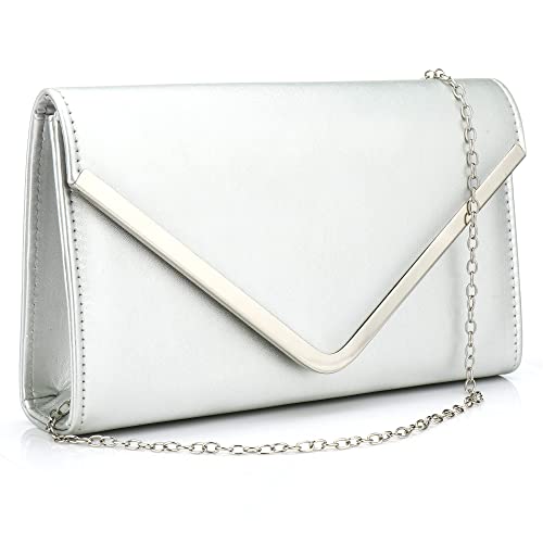 milky way damen abend clutch tasche kunstleder mit kette silber für hochzeit party