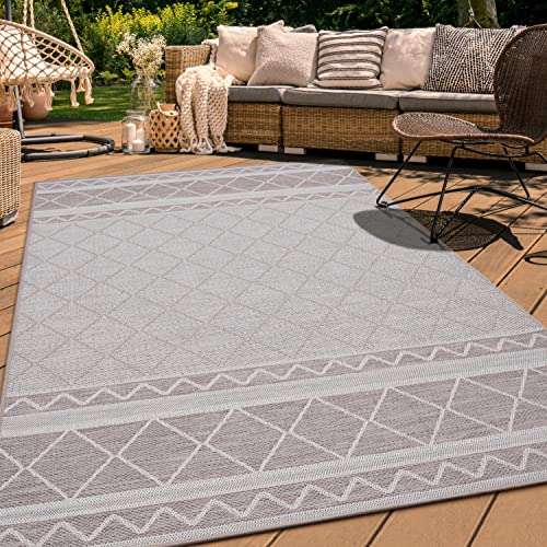 paco home teppich boho ethno muster für balkon terrasse küche 80x150 cm beige