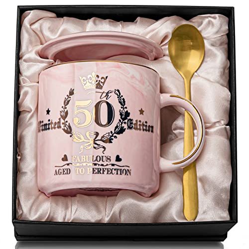 50. Geburtstag Frau  400ml Marmor Kaffeetasse mit Golddruck, Geschenkidee