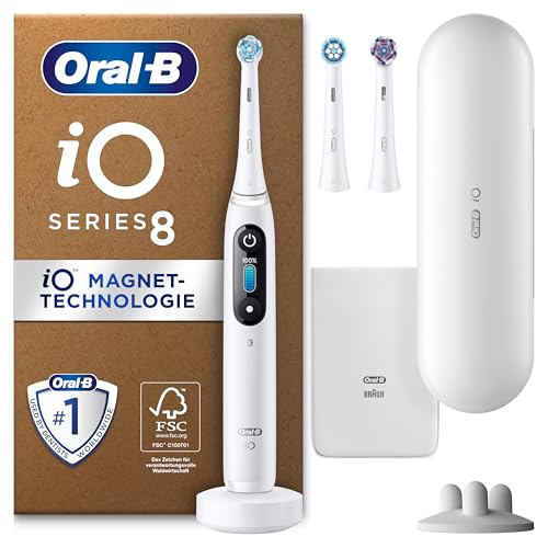 oral-b io series 8 plus elektrische zahnbürste designed by braun, weiß alabaster