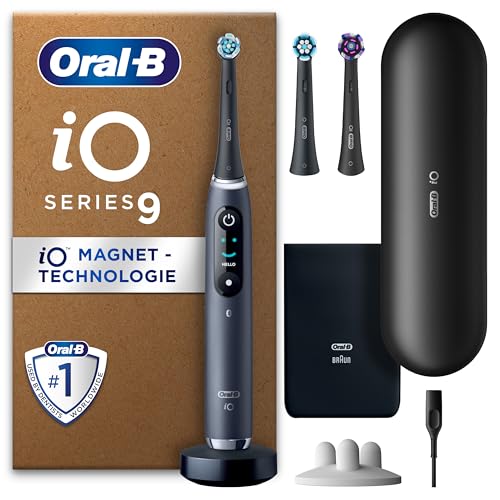 oral-b io series 9 plus elektrische zahnbürste mit 3 aufsteckbürsten und etui, schwarz