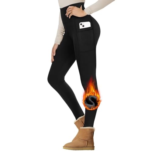 gayhay thermo leggings damen schwarz, warm blickdicht high waist mit taschen L/XL