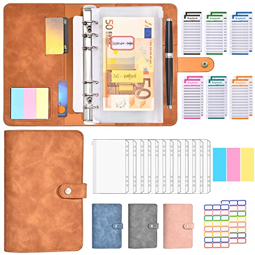 budget planner deutsch A6 leder binder geld organizer mit fächern braun