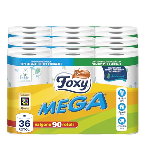 Foxy Mega Toilettenpapier, 36 Rollen, 480 Blatt, 100% erneuerbare Energie