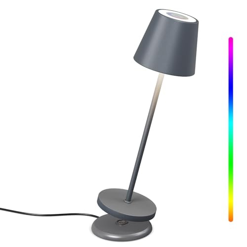 malux kabellose tischlampe dimmbar touch control 8 farben rgb metall ip54 grau
