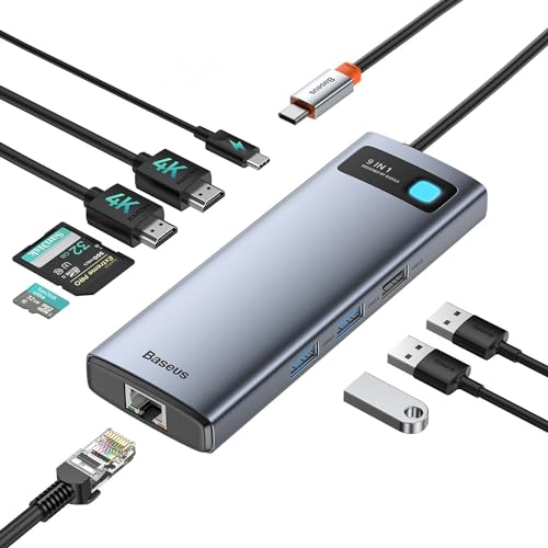 baseus 9-in-1 usb-c hub mit dual 4k hdmi, 100w pd, ethernet, kartenleser