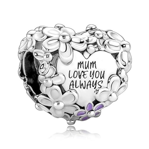 Produktbild: annmors charm mom daisy heart charm 925 sterling silber mit cubic zirconia für armbänder halsketten