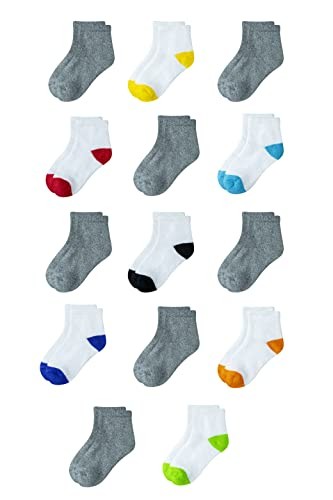 Knöchelsocken Baumwolle Unisex Kinder 14 Paar Weiß/Grau 6-7 Jahre