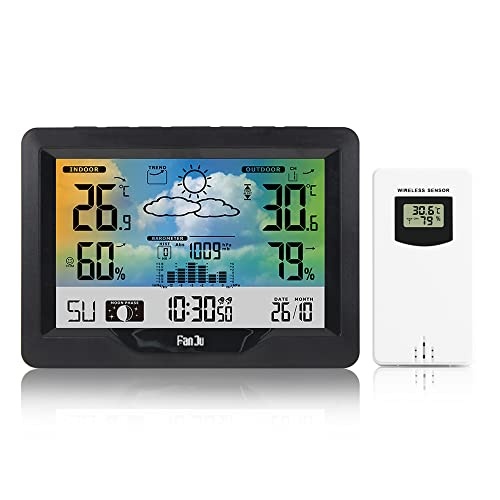 Entdecken Sie unsere Funkwetterstation mit Außensensor! Präzise Wettervorhersage, digitales Farbdisplay, Thermometer, Hygrometer und Mondphase  ideal für Ihr Zuhause.