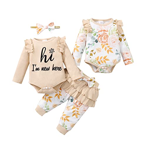 borlai baby mädchen kleidung set 4 teile lange ärmel strampler hosen stirnband 0-18m