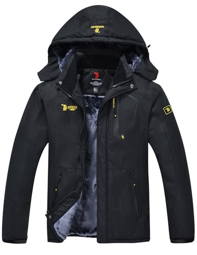 Produktbild: YSENTO Herren Skijacke Wasserdicht Warm Gefüttert Outdoor Jacke mit Kapuze - Schwarz L