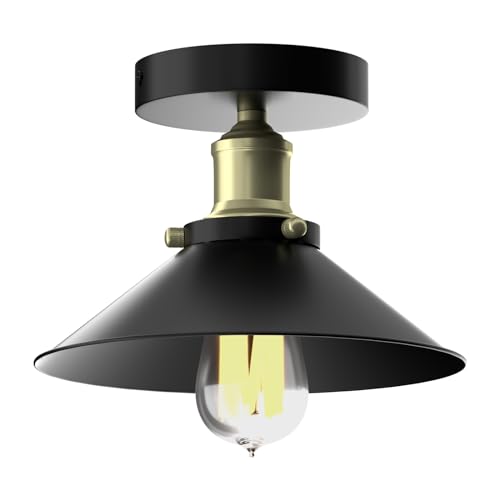 heilmetz deckenlampe schwarz, vintage retro metall lampe e27 für flur wohnzimmer küche