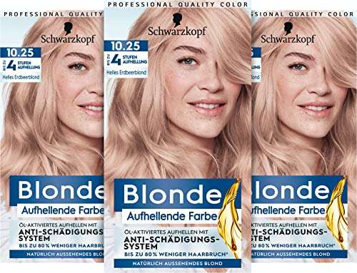 schwarzkopf blonde haarfarbe 10.25 helles erdbeerblond 3 x 142 ml, ohne gelbstich