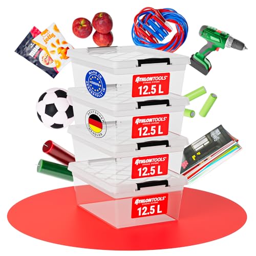 Produktbild: aufbewahrungsboxen 12.5 l transparent 4x von athlon tools, lebensmittelecht, stapelbar