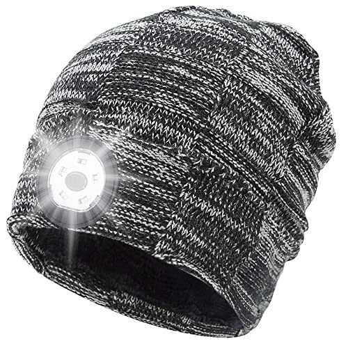 ubS led-beanie-mütze mit licht, wiederaufladbar, warm, für joggen, radfahren, grau