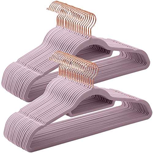 SONGMICS Samt Kleiderbügel 50er Set, rutschfest, 360 drehbar, 43,5 cm, Rosgold