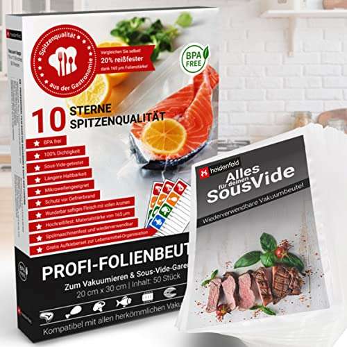 vakuumierbeutel heidenfeld 50 stück 20x30cm BPA-frei für lebensmittel sous vide