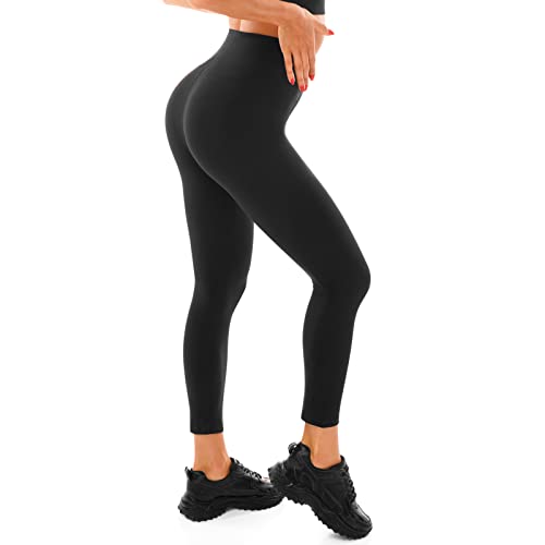 High Waist Leggings Damen, Opak Schwarz Sport Gym Yoga Leggings