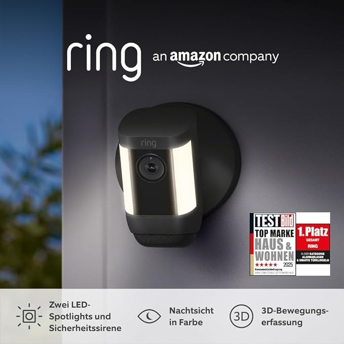 ring spotlight kamera pro kabel, außenkamera, 2k-video, bewegungserfassung, led-spotlights
